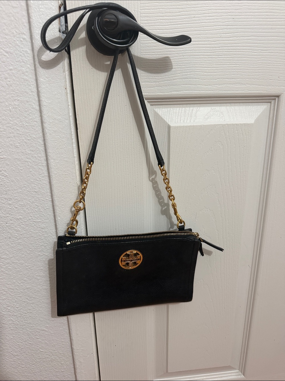 Tory Burch Black Leather Crossbody with Gold Hardware